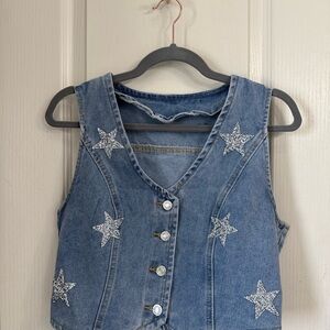 Denim Star Embellished Button Vest